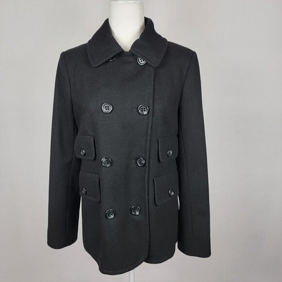BCBGMAXAZRIA Coat Black Long Sleeve Lined Double Breasted Wool Rayon Acrylic M - Picture 1 of 10